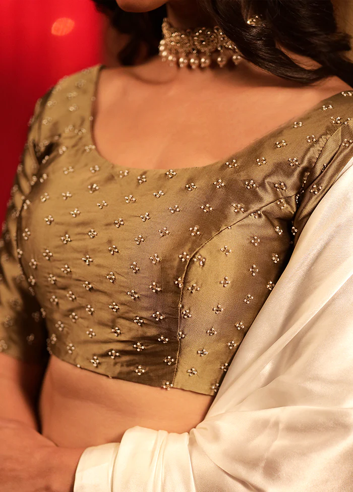Beige Blended Silk Designer Blouse - Image 4