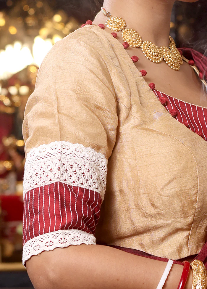 Beige Kantha Stitch Designer Blouse - Image 4
