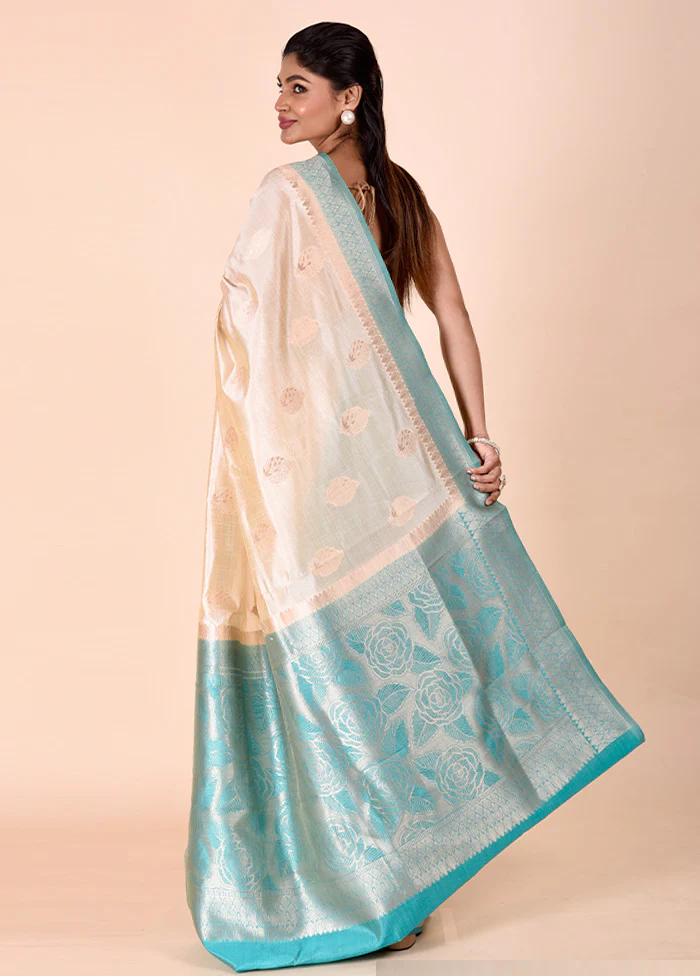 Beige Dupion Silk Saree With Blouse Piece - Image 3