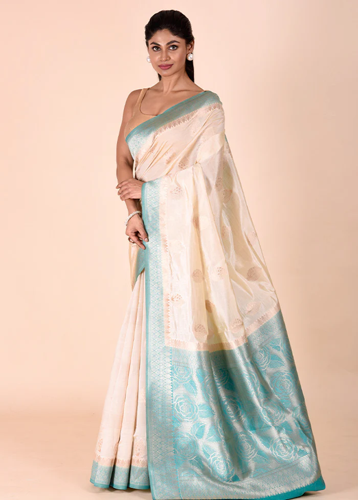 Beige Dupion Silk Saree With Blouse Piece - Image 4