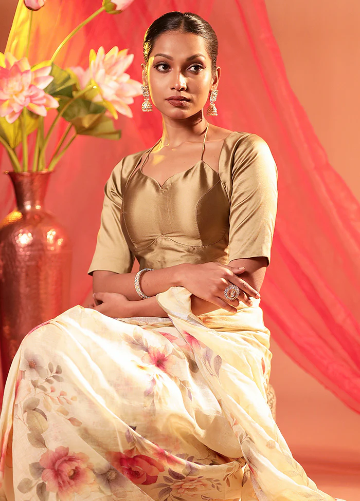 Beige Elbow Sleeve Designer Blouse - Image 3