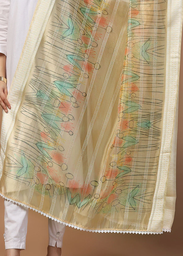 Beige Organza Dupatta - Image 3