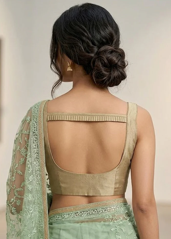 Beige Round Neck Designer Blouse - Image 2