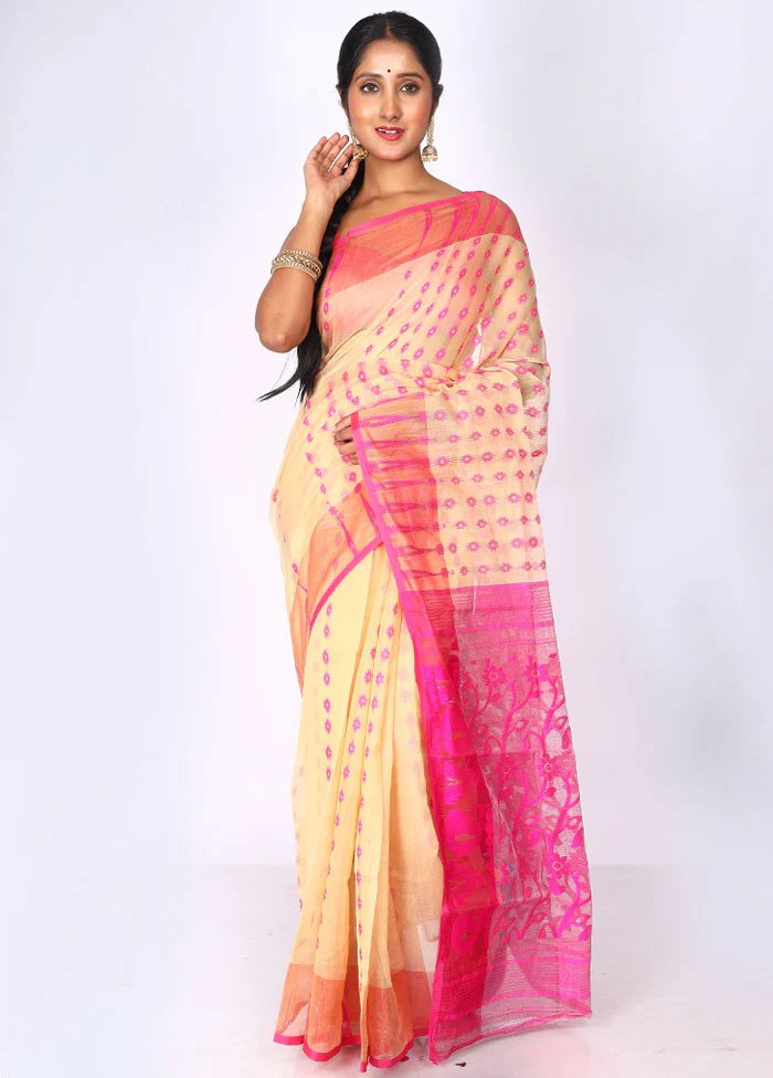 Beige Tant Jamdani Saree Without Blouse Piece