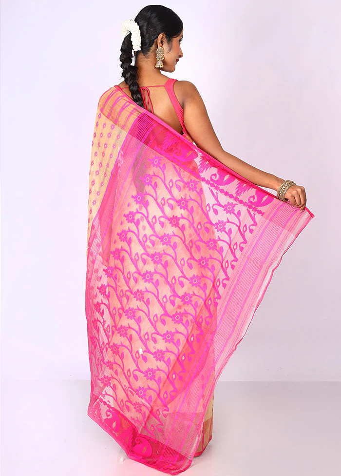 Beige Tant Jamdani Saree Without Blouse Piece - Image 2