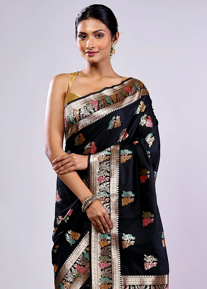 Black Baluchari Silk Saree With Blouse Piece - Image 2