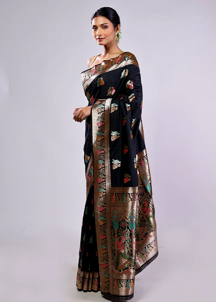 Black Baluchari Silk Saree With Blouse Piece - Image 5