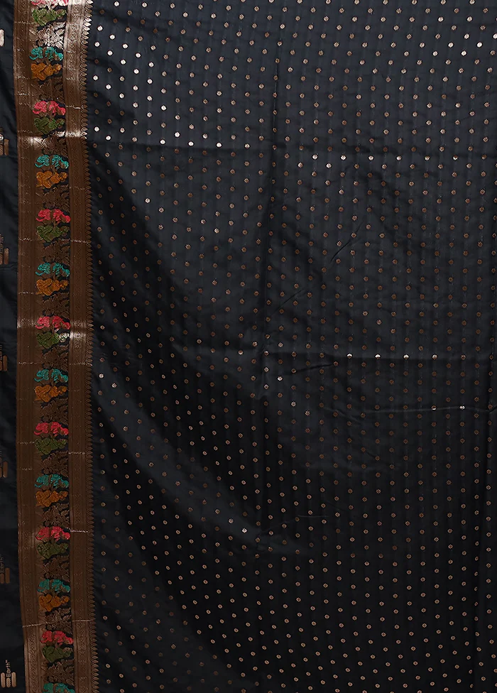 Black Baluchari Silk Saree With Blouse Piece - Image 6
