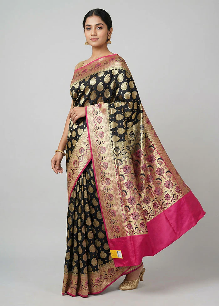 Black Banarasi Silk Saree With Blouse Piece