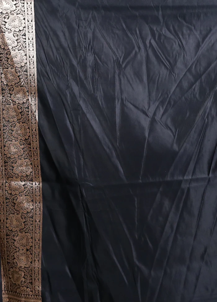 Black Banarasi Silk Saree With Blouse Piece - Image 5