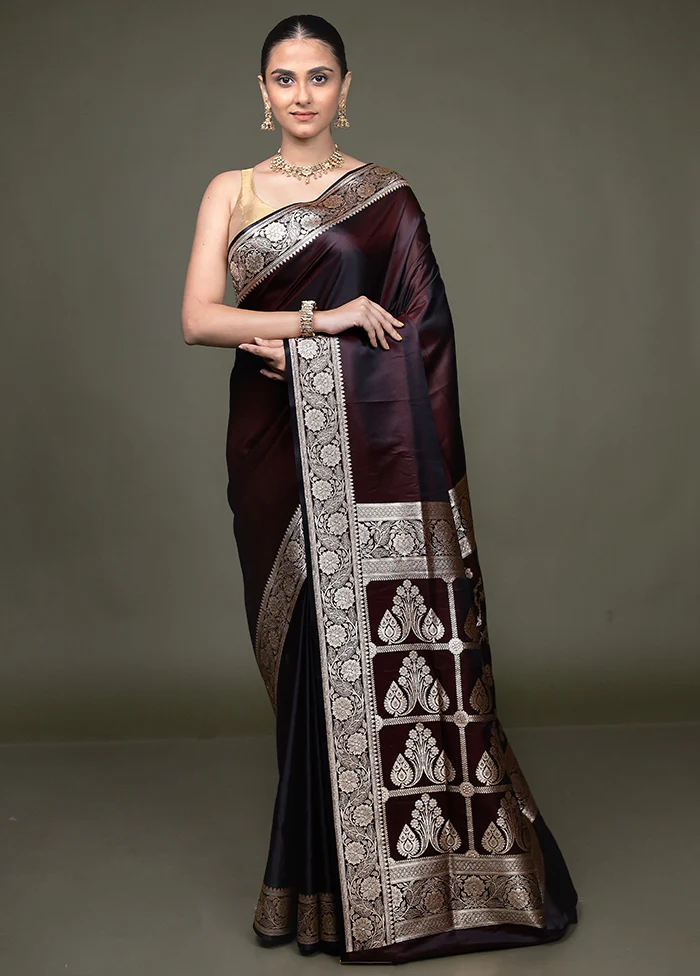 Brown Banarasi Silk Saree With Blouse Piece - Image 2