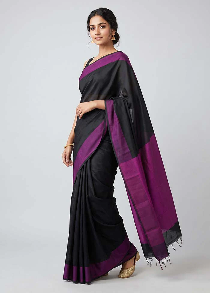 Black Banarasi Silk Saree With Blouse Piece