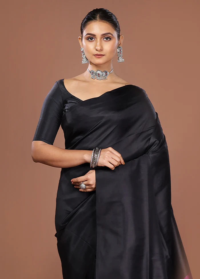 Black Banarasi Silk Saree With Blouse Piece