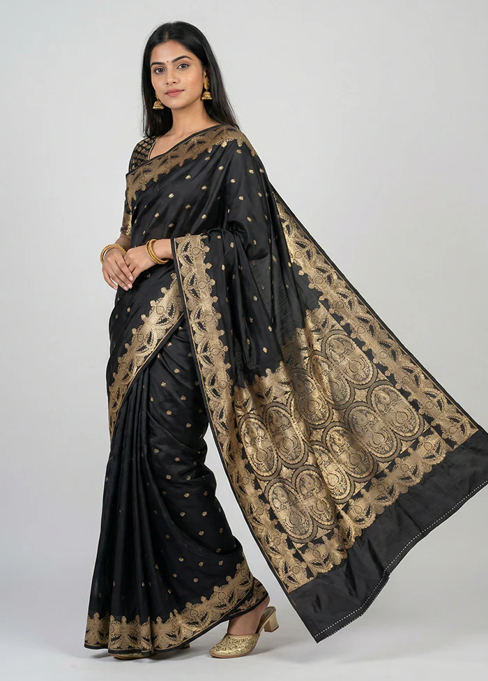 Black Banarasi Silk Saree With Blouse Piece