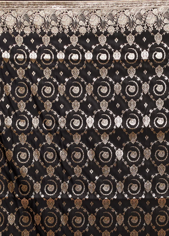 Black Banarasi Silk Saree With Blouse Piece - Image 5