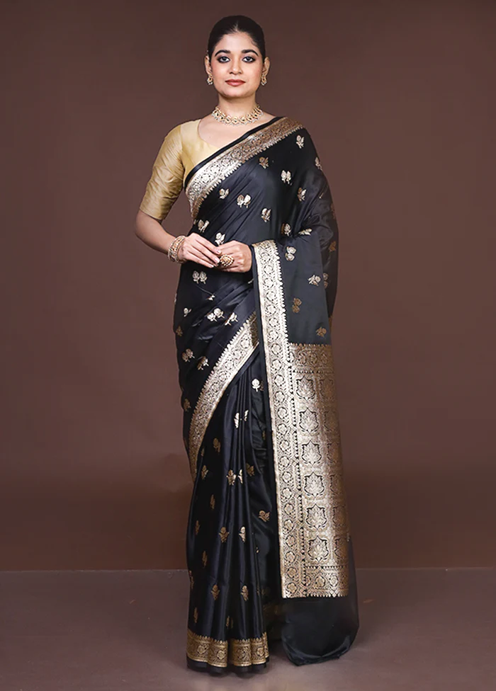 Black Banarasi Silk Saree With Blouse Piece - Image 2