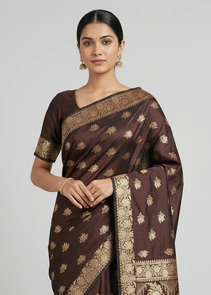 Black Banarasi Silk Saree With Blouse Piece - Image 2
