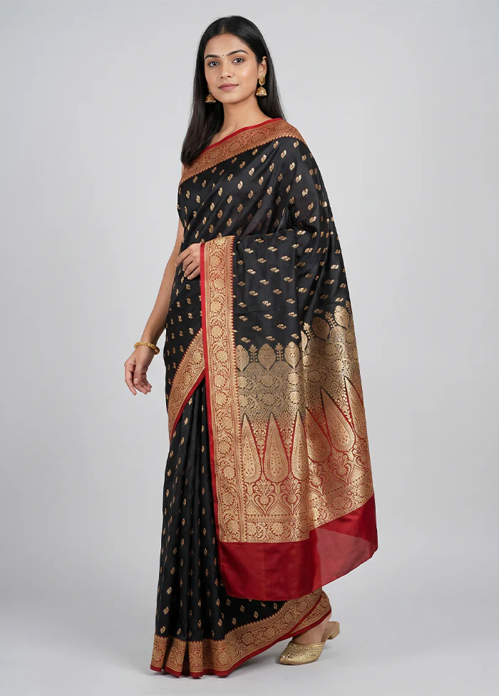 Black Banarasi Silk Saree With Blouse Piece