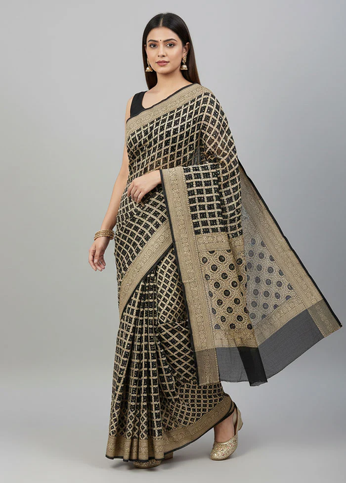 Black Bandhej Silk Saree With Blouse Piece