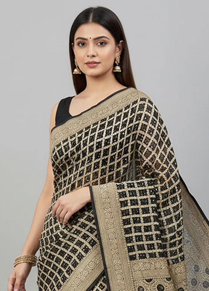 Black Bandhej Silk Saree With Blouse Piece - Image 2