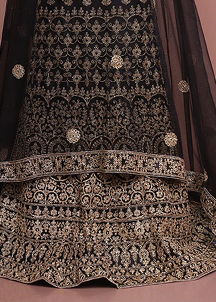 Black Blended Silk Dupatta Lehenga Set - Image 3