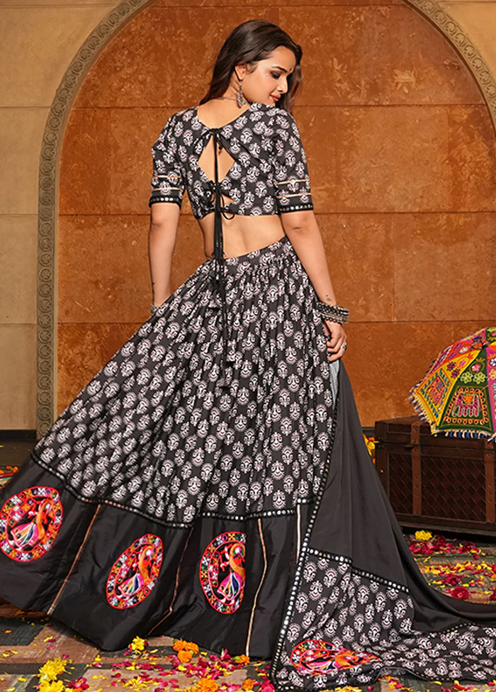 Black Blended Silk Dupatta Lehenga Set - Image 3