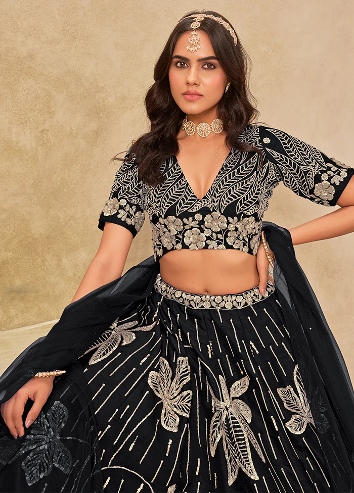 Black Blended Silk Lehenga Set - Image 2