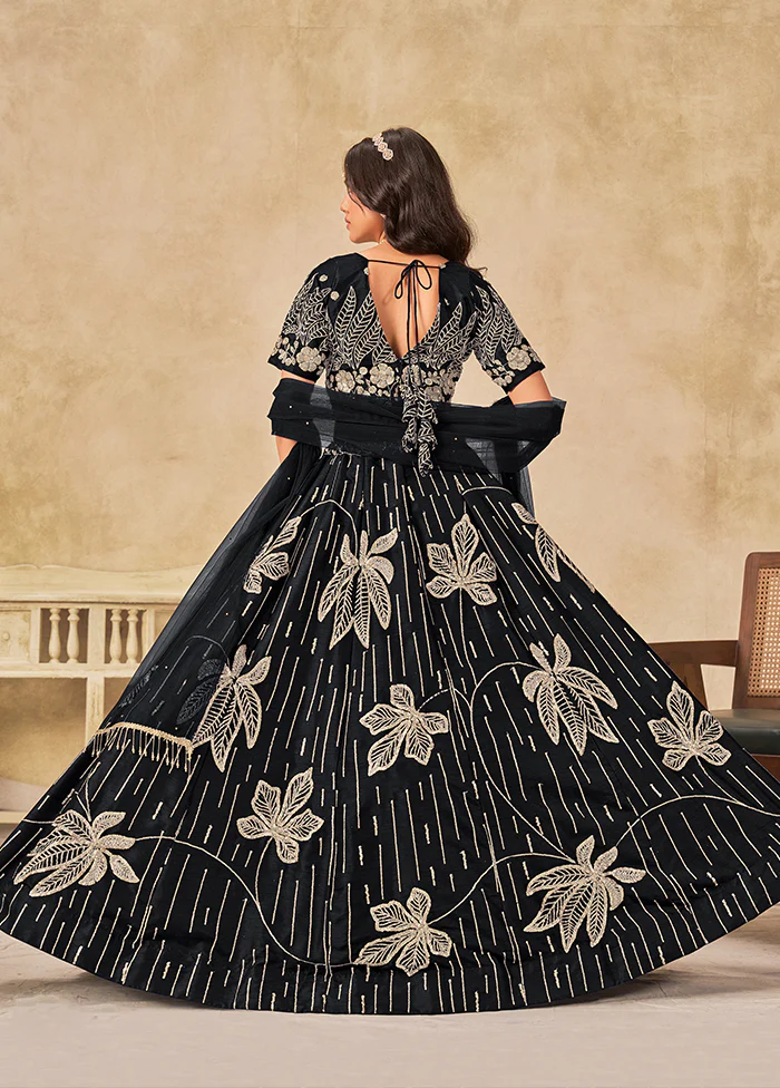 Black Blended Silk Lehenga Set - Image 3