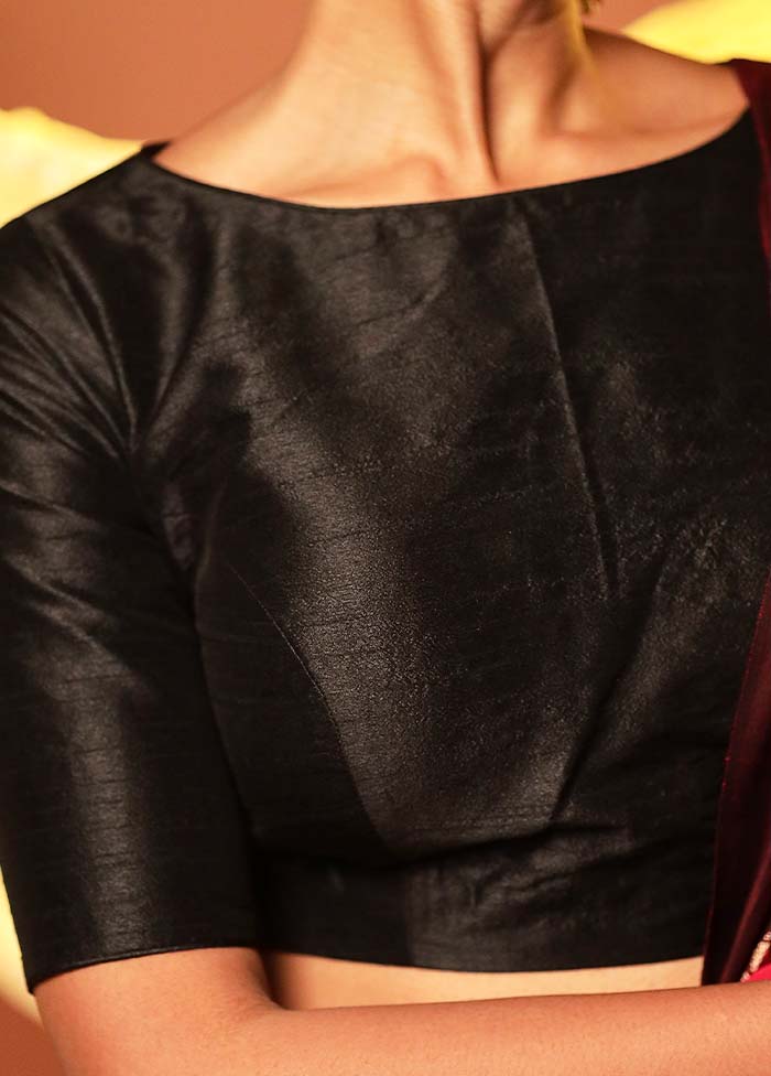 Black Boat Neck Designer Blouse Piece - Image 4