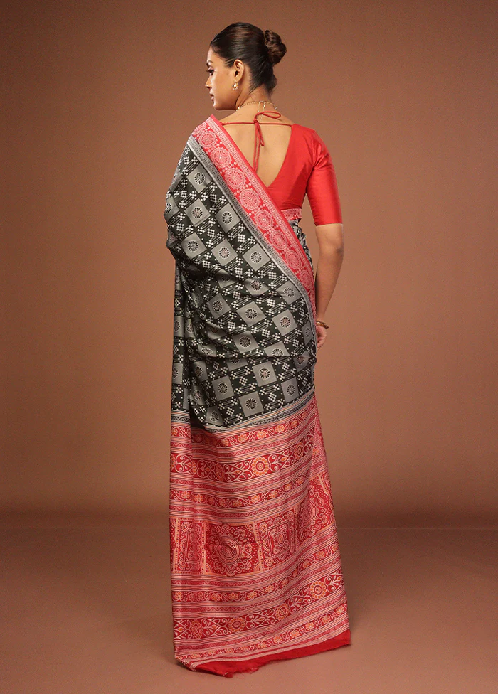 Black Bomkai Silk Saree Without Blouse Piece - Image 3
