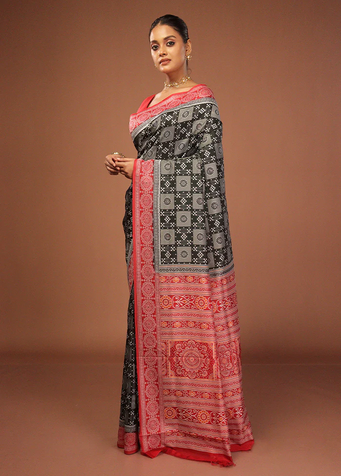 Black Bomkai Silk Saree Without Blouse Piece - Image 4
