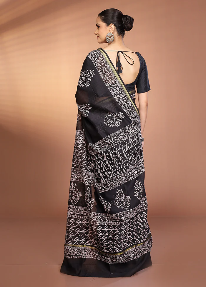Black Chanderi Silk Saree With Blouse Piece - Image 3