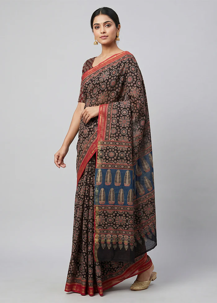Black Chanderi Silk Saree With Blouse Piece