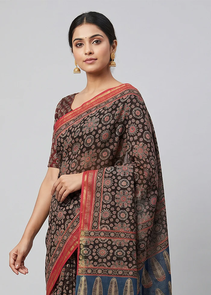 Black Chanderi Silk Saree With Blouse Piece - Image 2