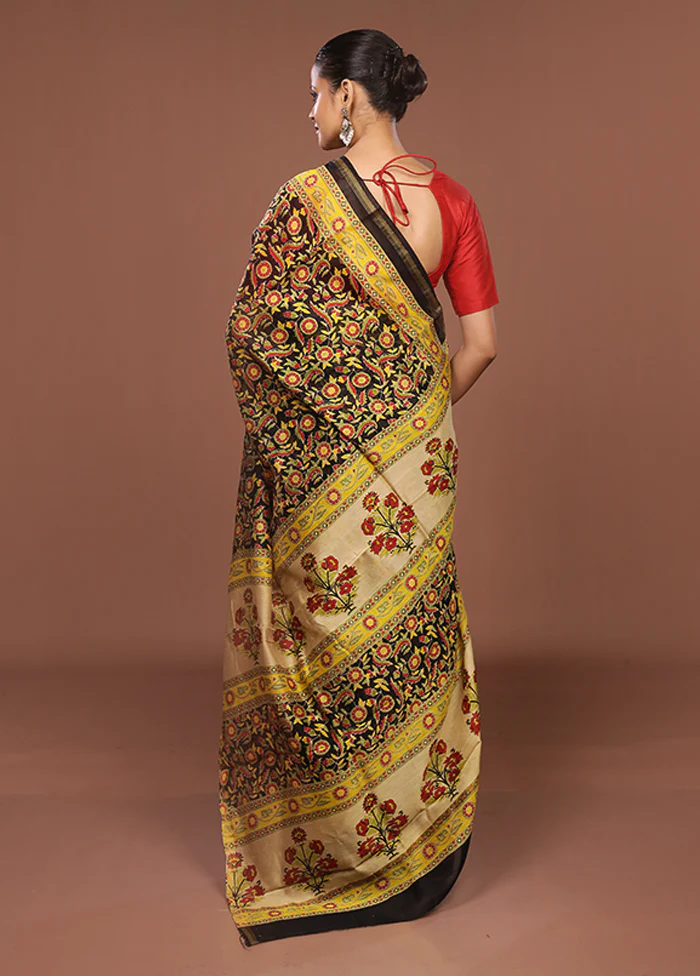 Black Chanderi Silk Saree With Blouse Piece - Image 3