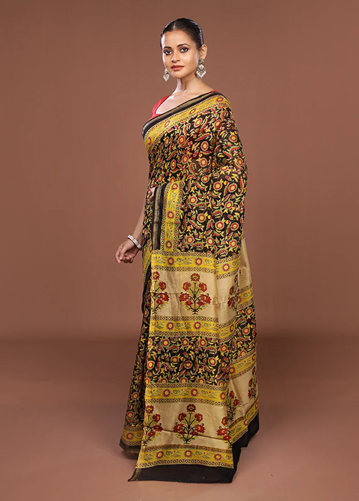 Black Chanderi Silk Saree With Blouse Piece - Image 4