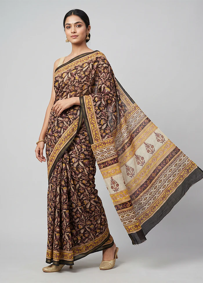 Black Chanderi Silk Saree With Blouse Piece