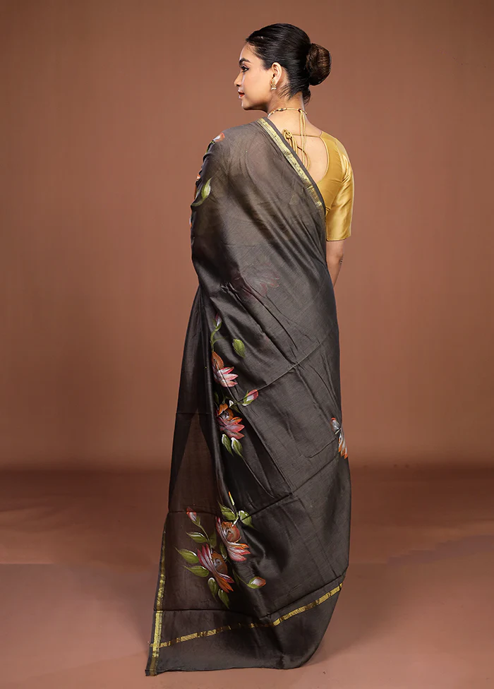 Black Chanderi Silk Saree With Blouse Piece - Image 3