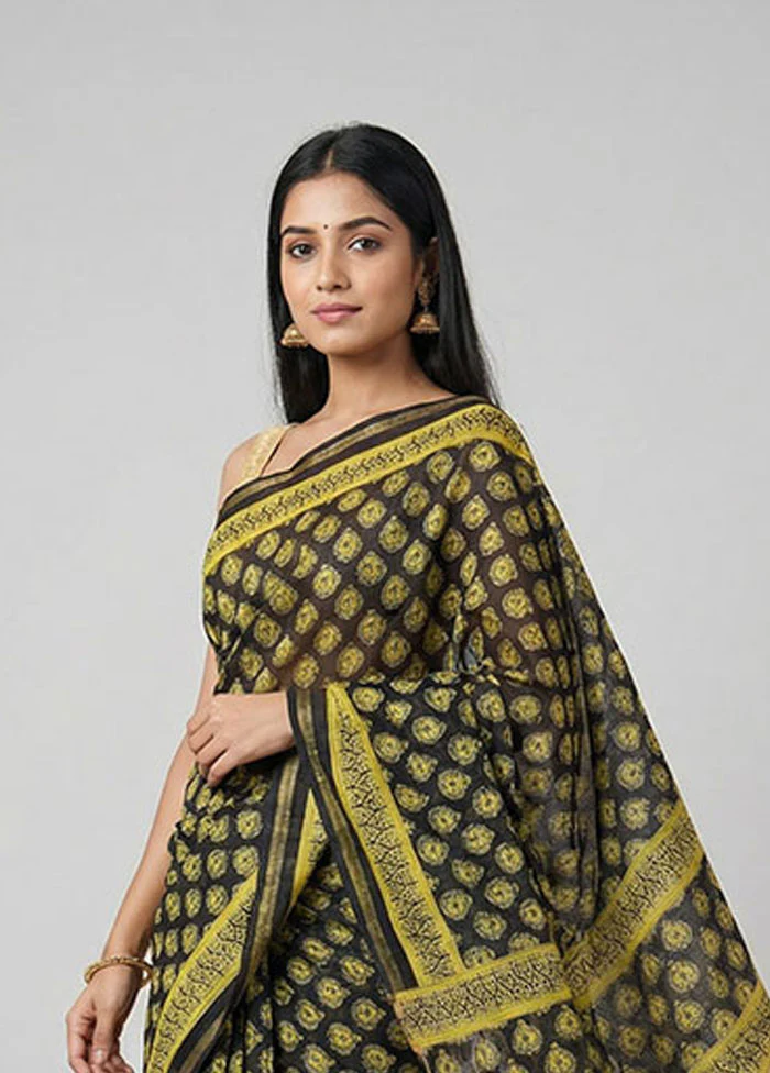 Black Chanderi Silk Saree With Blouse Piece - Image 2