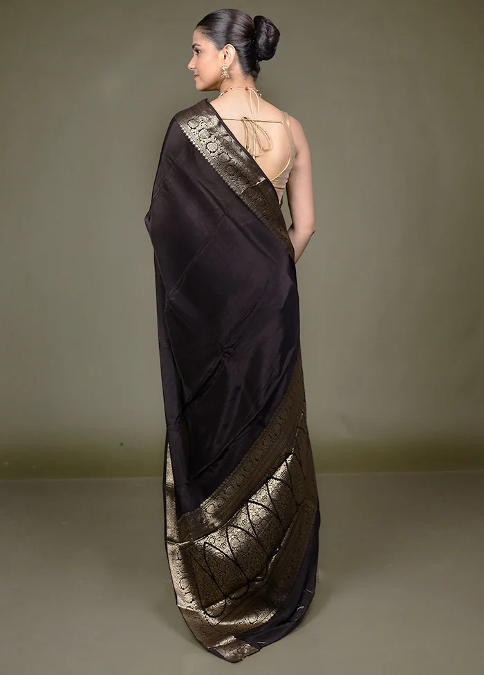 Black Chiffon Silk Saree With Blouse Piece - Image 3