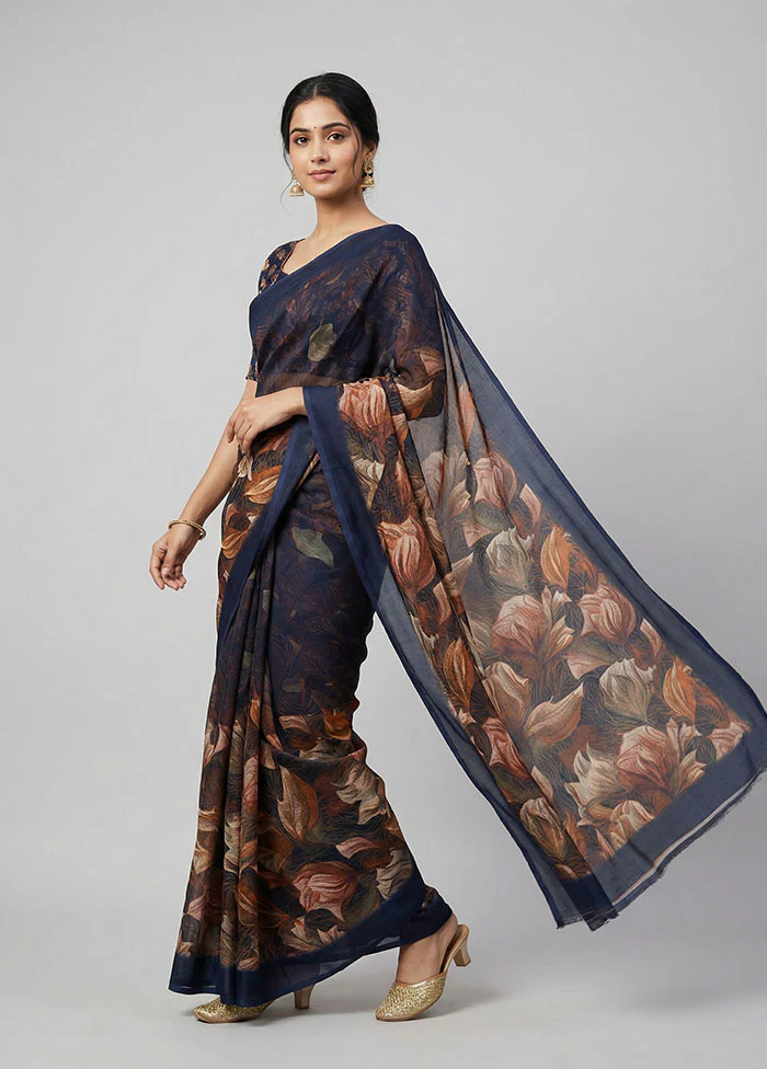 Black Chiffon Silk Saree With Blouse Piece