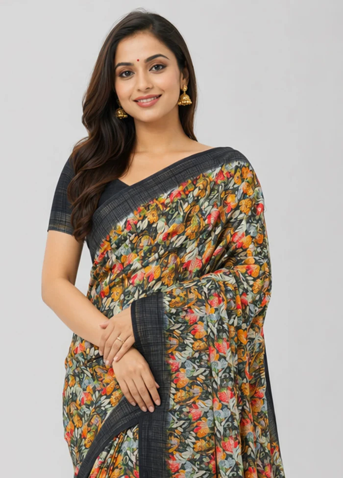 Black Chiffon Silk Saree With Blouse Piece - Image 2