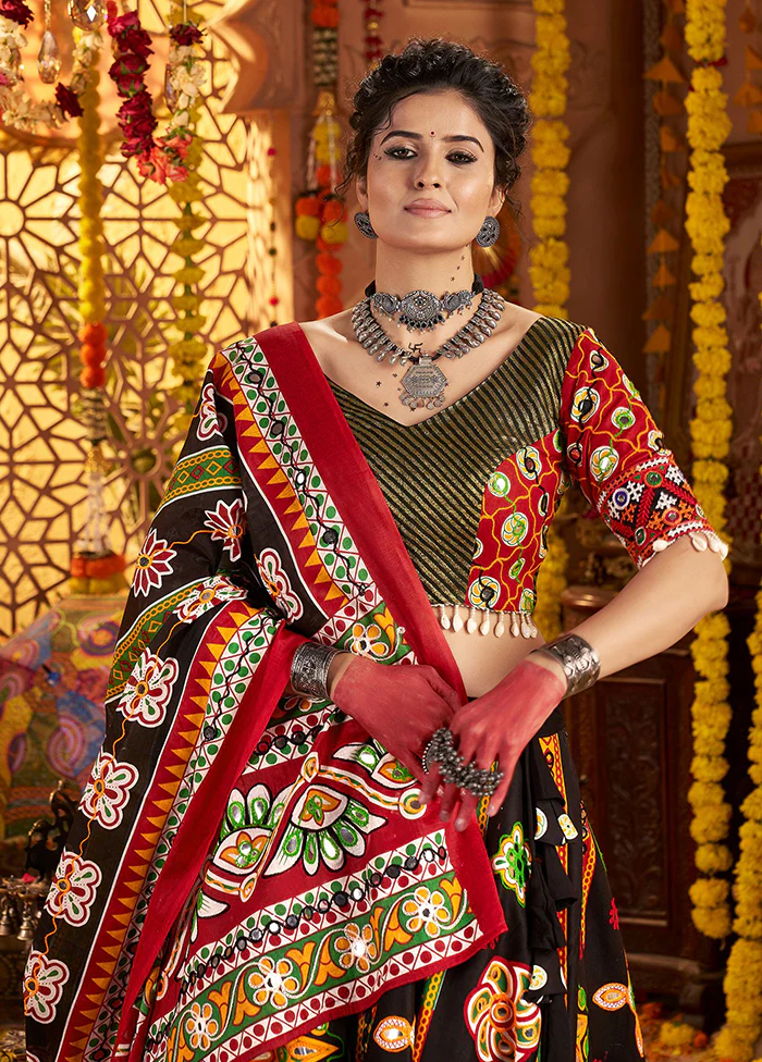 Black Cotton Dupatta Lehenga Set - Image 2