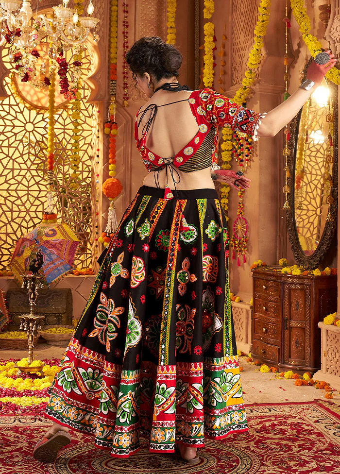 Black Cotton Dupatta Lehenga Set - Image 3