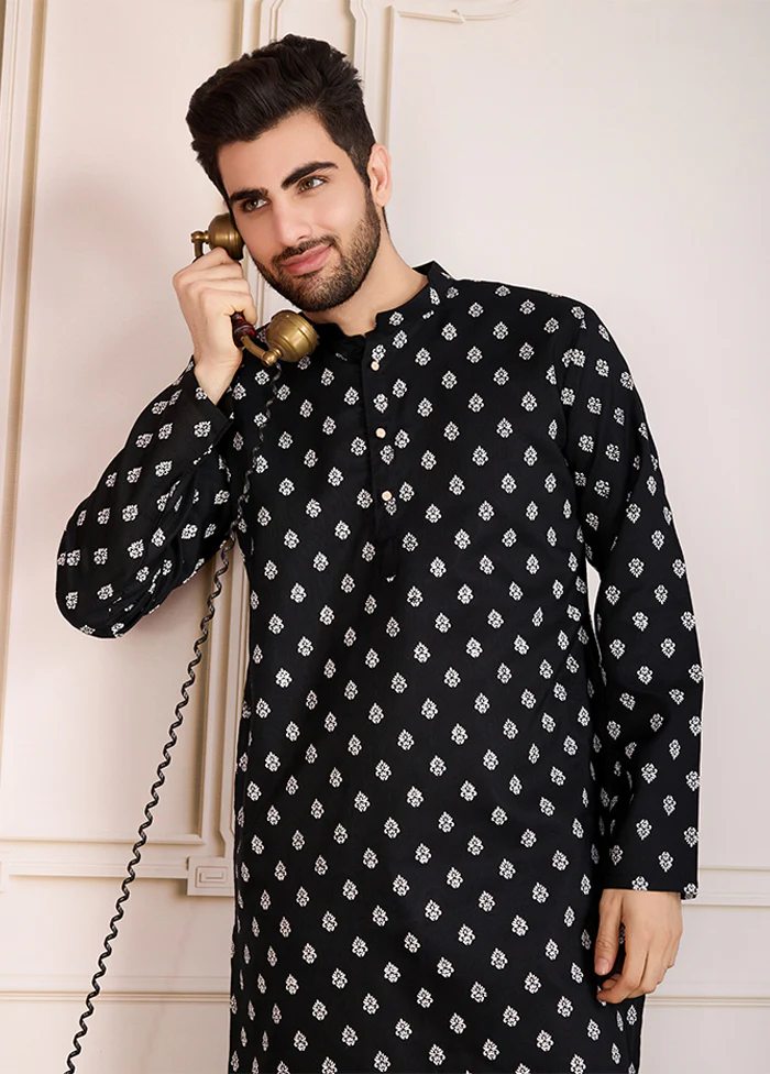 Black Cotton Kurta & Pajama Set - Image 2