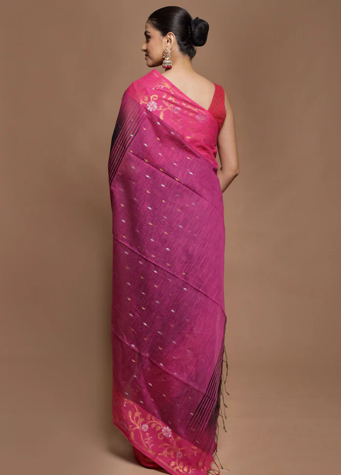 Black Cotton Saree With Blouse Piece - Image 3