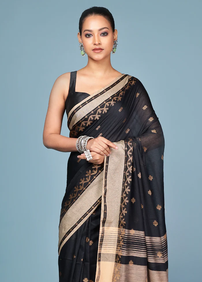 Black Cotton Saree With Blouse Piece