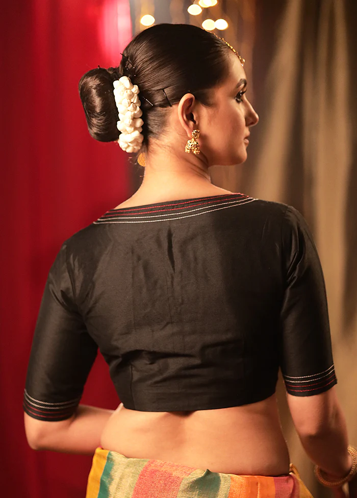 Black Cotton Silk Designer Blouse - Image 2