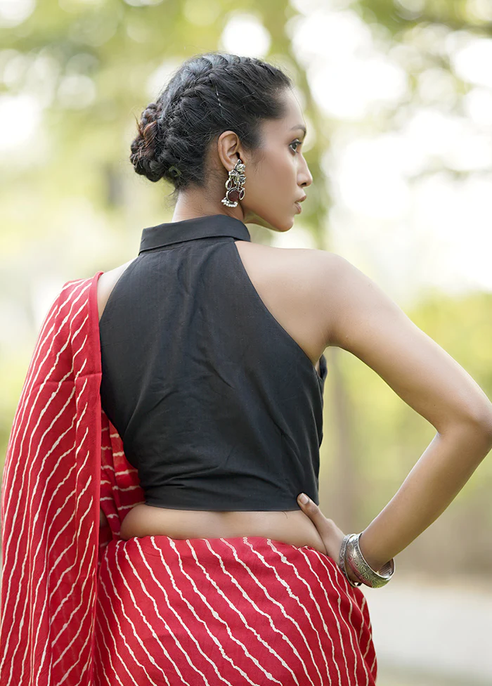 Black Cotton Silk Designer Blouse - Image 2