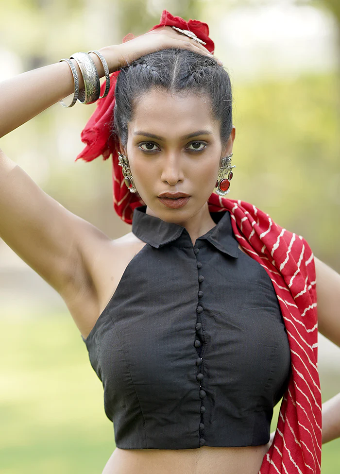 Black Cotton Silk Designer Blouse - Image 3